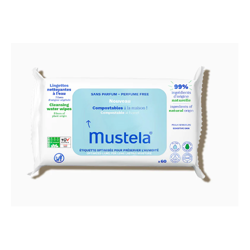 MUSTELA Lingettes Nettoyantes à l'Eau - 60 Lingettes