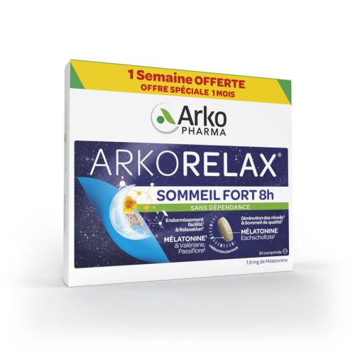 ARKORELAX Sommeil Fort 8H Mélatonine Valériane - 20+10 comprimés